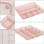 Annova Desk Top Organizer Tray for Office Organization - Metal Mesh - Storage Tray with Dividers for Pens, Desktop Accessories, Bathroom, Kitchen, Makeup and Office Supplies (Large, Light Pink) - Image 6