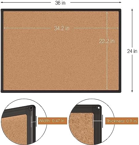 Cork Board Bulletin Board 24 x 36, Black Aluminium Framed 2 x 3 Corkboard, Office Board for Wall Cork, Large Wall Mounted Notice Pin Board with 16 Push Pins for School, Home & Office - Image 5