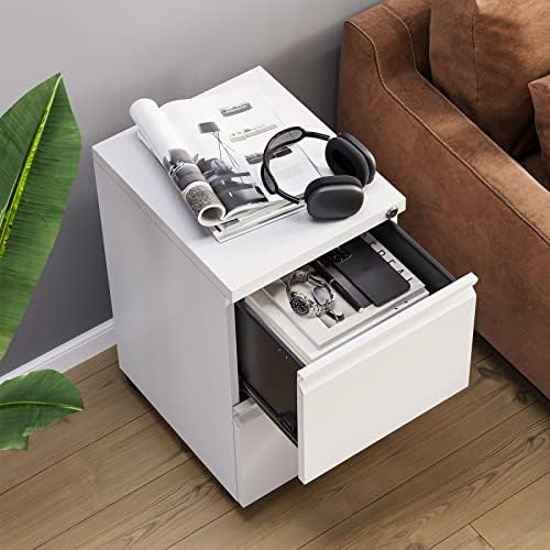 MIIIKO 2 Drawer File Cabinet with Lock, Home Office Filing Cabinets on Wheels, Under Desk 2 Drawers Storage for Legal/Letter/A4 Files,Fully Assembled - Image 6