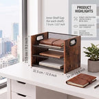 Desk Organizer - 3 Tier Wood & Metal Mesh Desktop Organizer for Office, Home, School, Workspace, Office Desk Organzier for Papers, Mail, Notebooks, Stationery - Image 3