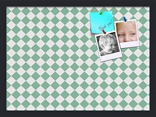 PinPix 22x16 inch Cork Bulletin Board. This Decorative Framed Pin Board Comes with Diamond Pattern in Green and White Design and Satin Black. Ideal for Home, Office Decor or School (PinPix-330) by PinPixBulletinBoards