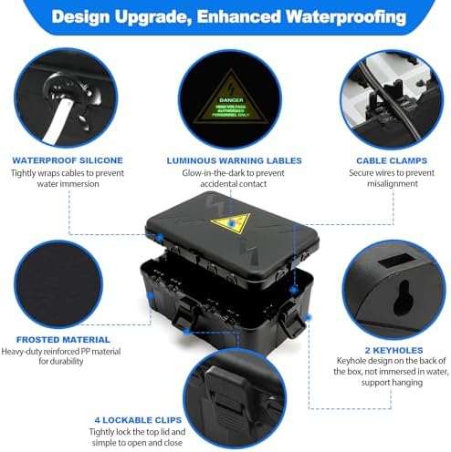 Hrensaw Large Outdoor Electrical Box Waterproof(12.5x8.5x5inch),IP54 Waterproof Outdoor Outlet Covers,Weatherproof Extension Cord Covers Protect Outlet,Plug,Timer,Power Strip,Holiday Light,Black - Image 3