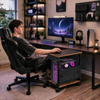 Adjustable Computer Tower Stand with Charging Station & Pegboard,Brown - Image 2