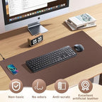 Wireless Charging Mouse Pad Firelison 2 in 1 Leather Multifunctional Office Desk Pad with Non-Slip Rubber Base, Waterproof Desk pad for Computers/Office/Work/Home/Decor（ 32" x 16"Brown - L） - Image 5