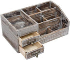 Liry Products Rustic Torched Wooden Desktop Organizer Dark Brown Tabletop Storage Cabinet Stepped Rack Multiple Compartments 2 Tier Drawers Makeup Accessory Sorter Display Box Home Office Supplies - Image 3