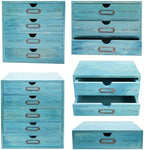 5 Pcs Desktop Storage Organizers,15 Drawers Cabinet for Tabletop,Wooden Stackable Organizer,Blue by ILWorkTLs