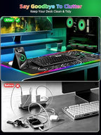 Mouse Pad with Foldable Phone Holder & Wireless Charger, XXL RGB Gaming Mousepad 31.5"x15.8" Large Desk Mat for Keyboard, 11 Colors 5 Modes - Image 6
