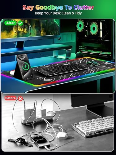 Mouse Pad with Foldable Phone Holder & Wireless Charger, XXL RGB Gaming Mousepad 31.5"x15.8" Large Desk Mat for Keyboard, 11 Colors 5 Modes - Image 6