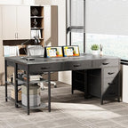 Huuger Computer Desk with 6 Drawers, Office Desk with Shelves, Reversible Gaming Desk, Corner Desk with Storage, Work for Home Office, Study, Living Room, 54inch, Grey - Image 2
