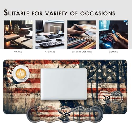 Large Keyboard Mouse Pad Set, Extended Mouse Pad+Keyboard Wrist Rest Support, Memory Foam Ergonomic Easy Typing, 4Pcs (31.5×11.8 in) Desk Pad Set for Office Home,American Flag Deer - Image 7