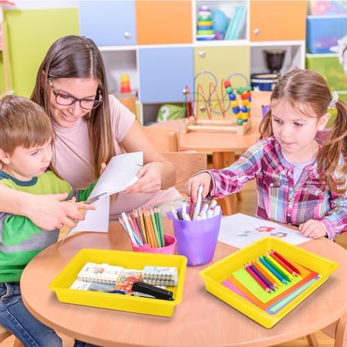ShineMe 6 Pack Paper Trays for Classroom, Yellow Plastic Book Bins with Colorful Labels, Stackable Letter Size Storage Tray, Desk Organizer Tray for Home, School and Office - Image 7