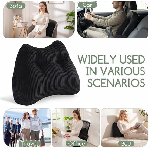 Lumbar Support Pillow for Recliner Chair/Accent Chair/Couch/Office Chair, Tufted Corduroy Back Support Cushion for Elderly, M-Shaped Recliner Cushions for Back Rest, Pain Relief, Reading, Black - Image 4