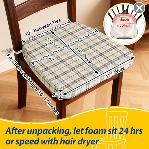 AAAAAcessories Chair Cushions for Dining Chairs, 17 x 16 x 2 in, Set of 4 - Image 2