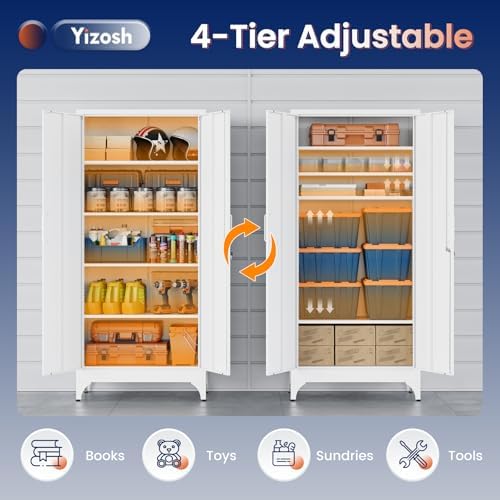 Yizosh Metal Garage Storage Cabinet with 2 Doors and 4 Adjustable Shelves - 71" Steel Lockable File Cabinet,Locking Tool Cabinets Furniture of Metal for Home,Office,Garage,Gym,School - Image 6