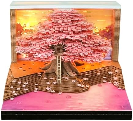 3D Calendar 2027, Tear-Away Desk Calendar, Paper Art Memo Pad, LED Light (Cherry blossom tree) by Unknown