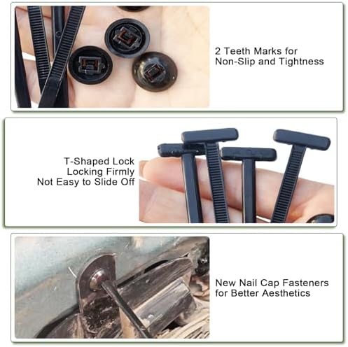 200PCS Nylon Universal Cable Tie Buckle, Zip Ties Heavy Duty with Pin & Button Design, Car Daily Repair, Applicable Toengine Lower Guard Plates, Fender Linings, Fenders, Trunkclips (200) - Image 2