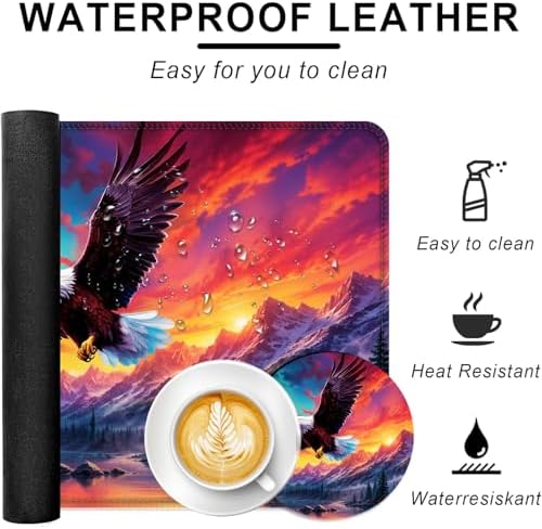 Large Keyboard Mouse Pad Set, Extended Mouse Pad+Keyboard Wrist Rest Support, Memory Foam Ergonomic Easy Typing, 4Pcs (31.5×11.8 in) Desk Pad Set for Office Home,Beautiful Bald Eagle Flying - Image 2