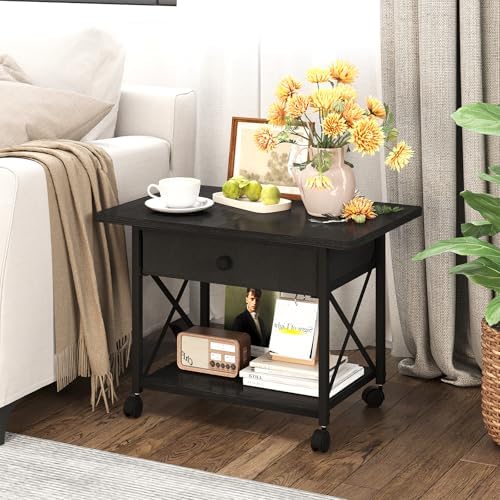 EasyCom Large Printer Stand with Fabric Storage Drawer and Locking Wheels - Image 6