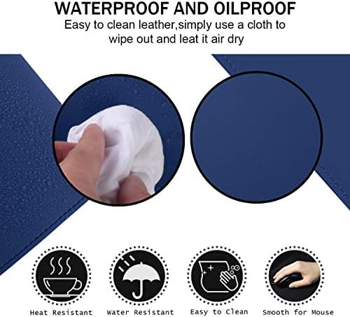 Desk Mat, Waterproof Desk Pad Protector, Eco-Friendly Natural Cork & Leather Double-Sided Office Desk Mat Mouse Pad, Smooth Surface Soft Desk Writing Mat for Office Home Work Game (Blue, 35x18Inch) - Image 4
