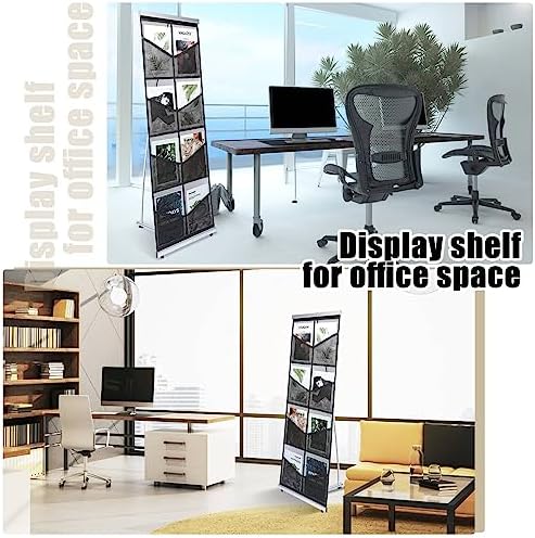 Outus 8 Pocket Mesh Literature Holder Portable Floor Stand Roll up, Black - Image 3