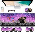 Ergonomic Keyboard Wrist Rest & Mouse Pad Wrist Rest Set, Large XXL Gaming Desk Mat 31.5"x 11.8" with Non-Slip Base, Memory Foam, Easy Typing Pain Relief for Home & Office, Cute Pug and Butterfly by Unknown