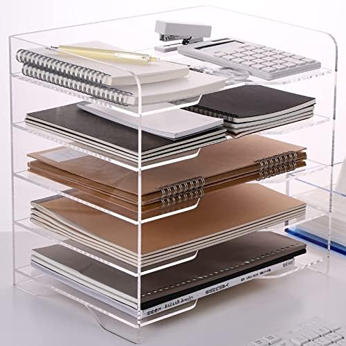 HeZone Acrylic Paper Letter Tray Organizer, 5 Tiers, Transparent, Modern, Rectangular, Stackable, Office by HeZone