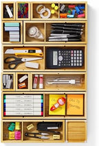 12-Piece Bamboo Drawer Organizer Set, 24 Compartments Modular Storage by VA1KENE