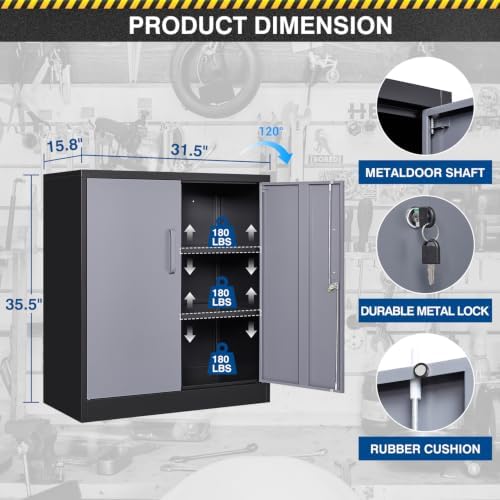 Fesbos Metal Storage Cabinet-36” Tall Steel File Cabinet with Lockable Doors and Adjustable Shelves-Black Gray Steel Storage Cabinet for Home, School, Office, Garage - Image 3