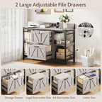 44" File Cabinet, Lateral Filing Cabinet for Home Office with 2 Drawers, Office Storage Cabinet with Lock and Key, Wooden Printer Stand with 4 Storage Shelves and Power Outlets, Office Furniture, Grey - Image 3