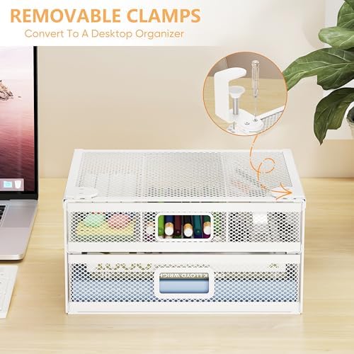 Sliding Under Desk Drawer Organizer No Drilling 2 Drawers Slide Out Desktop Or Under Table Storage Metal Clamp On Desk Drawer Attachment Small Desktop Organizer for Home & Office, White - Image 6