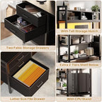 Aheaplus L Shaped Desk with Hutch, Gaming Desk with Led Lights, Reversible Computer Desk with Power Outlet, Corner Desk with File Drawer & Monitor Stand, Storage Shelves for Home Office, Black - Image 5