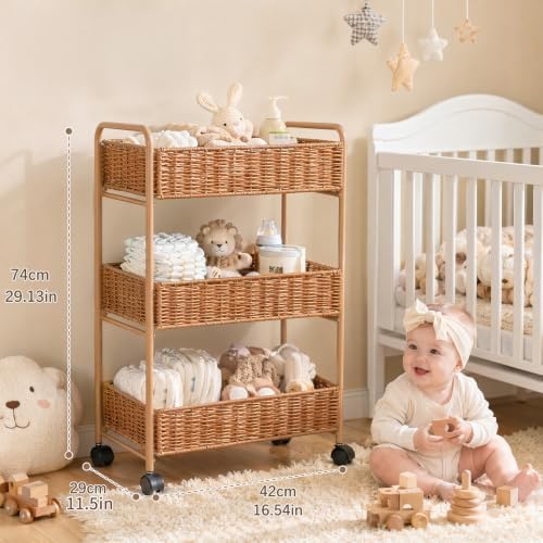 FOCHIER F Utility Storage Cart,3-Tier Rolling Kitchen Office Laundry Room Cart with Wheels,Mobile Shelving Unit Organizer for Living Room,Bathroom, Baby Diaper Cart,Art,Dining Room - Image 2