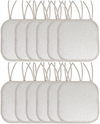 Sweet Home Collection Chair Cushion Memory Foam Pads with Ties Honeycomb Pattern Slip Non Skid Rubber Back Rounded Square 16" x 16" Seat Cover, 12 Count (Pack of 1) by SweetHomeCollection