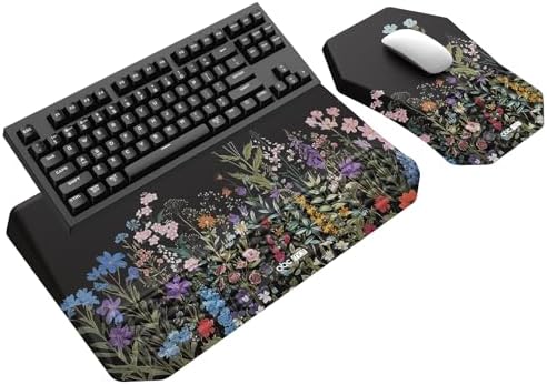 3-in-1 Ergonomic Keyboard Stand with Wrist Rest & Mouse Pad Set, Flower by abcmat