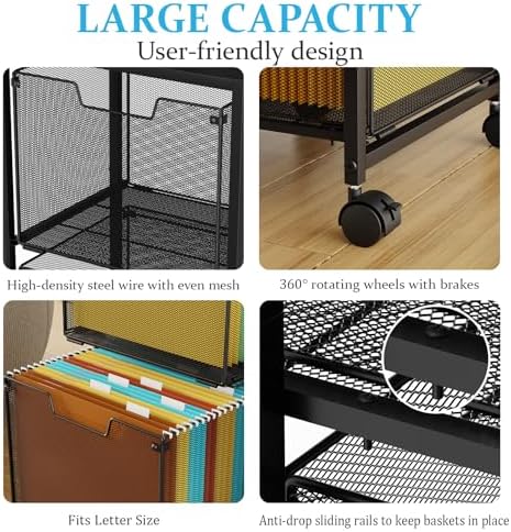 Sbanmao Rolling File Cart with 2 Storage Drawers, Mobile File Cabinet with Wheels, Hanging File Folder Organizer, Under Desk Storage, Printer Stand Utility Cart Filing Cabinet for Home Office,Black - Image 6