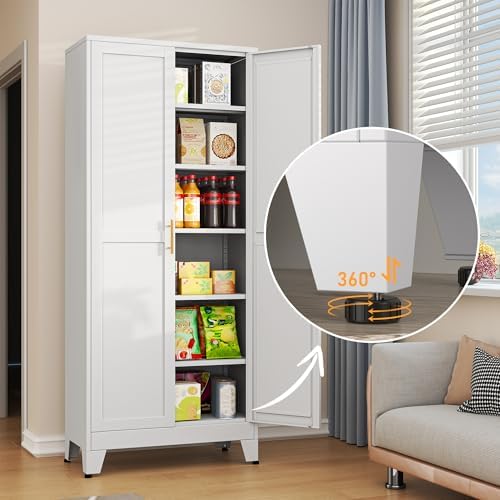 White Metal Storage Cabinet,75" Steel Cabinets for Home Office - Image 4