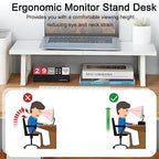 TEAMIX 24 inch Monitor Riser for Desk, Wood & Steel Computer/TV Stand White - Image 3