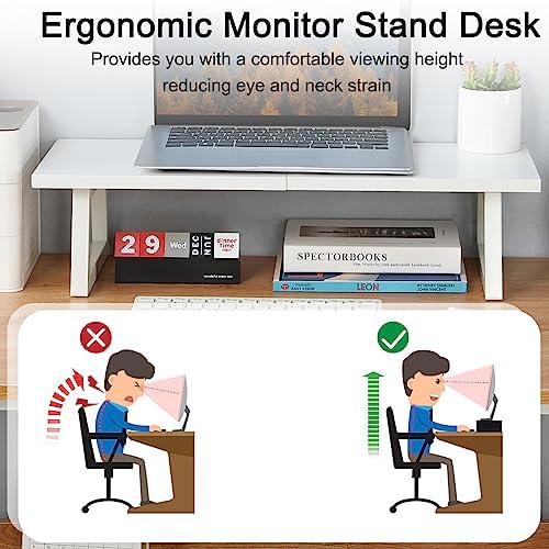 TEAMIX 24 inch Monitor Riser for Desk, Wood & Steel Computer/TV Stand White - Image 3