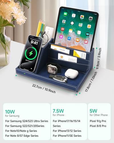 Desk Organizer with Charging Station, Nightstand Organizer Phone Docking Station, Men Gift Husband Wife Anniversary Dad Birthday Nightstand Purse Father Graduation Male Travel Idea Gadgets - Image 3