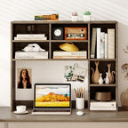 Tangkula Desktop Bookshelf, 37" Countertop Storage Hutch with 7 Cubes & 3 Adjustable Shelves, 3-Tier Desk Display Rack Organizer, Multipurpose Wood Desktop Hutch for Dorm Home Office (Grey) - Image 5