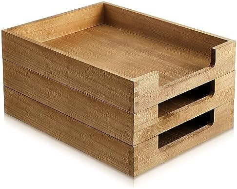 Fulmoon 3 Pcs Stackable Wood Letter Tray A4 Size Desk File Organizer by Fulmoon