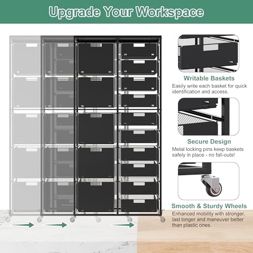 EasyPAG Rolling Storage Cart With 15 Drawers, Metal Craft Organizers with Wood Tabletop for Home, Letter/Legal Size Rolling File Cart for Office, Classroo and Dorm, Black - Image 4