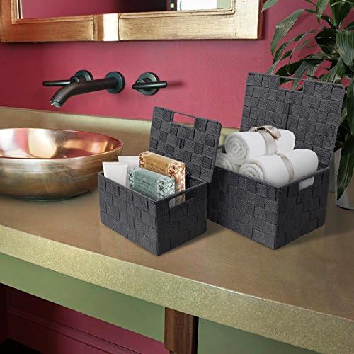 Sorbus Storage Basket with Lid, 3-Piece Woven Set for Shelves (Gray) - Image 4