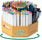 360° Rotating Art Supply Organizer, Holds 750+ Pencils, Bamboo Marker & Pen Holder with Handles, Desk Storage Caddy for Paint Brushes, Crayons, Ideal for Office, Home, Classroom by Unknown