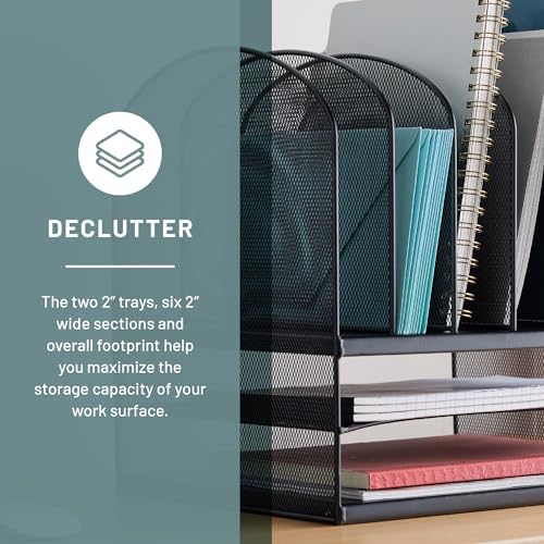 Safco Onyx Desk Organizer, 6 Vertical Compartments and 2 Trays, Office and Classroom Mailbox , Paper and Mail Sorter, Steel Mesh, Black - Image 4