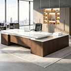 Executive Desk, L Shaped Executive Office Desk with Locking Drawer & File Cabinet, 1'' Thick Desktop, Large Office Desk with Storage, Modern Executive Computer Workstation for Home Office & Business by Unknown