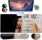 Large Gaming Mouse Pad+ Keyboard Wrist Rest Set, Ergonomics Memory Foam Mouse Mat Wrist Rest Support, Waterproof Extended Mousepad 31.5x11.8in, African American Women Black Girl Black Desk Pad by YVBHCGGGF