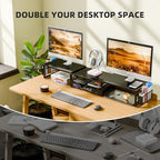 Simple Trending Dual Monitor Stand with Drawer and 2 Pen Holders, Black - Image 4