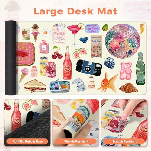 iLeadon Mouse Pad Set，Vintage Stickers Large Desk Mat with Wrist Rest - Image 5