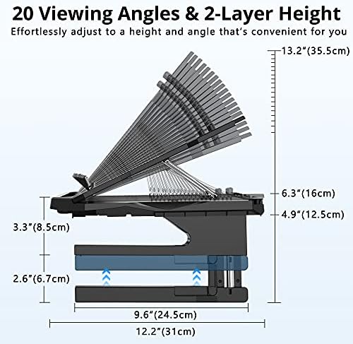 AboveTEK Laptop Stand, 20 Angles Two-Layer Height Adjustable Laptop Stands, Portable Laptop Riser with 360 Rotating Base Storage Space & Extra Phone Holders Compatible with 10''-17'' Laptops Black - Image 3